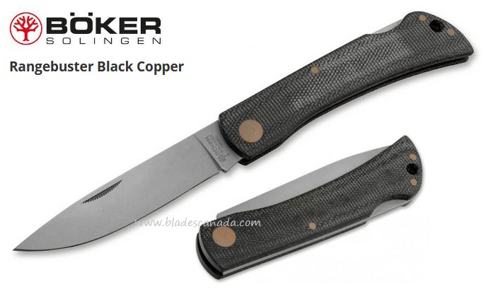 Boker Germany Rangebuster Black Copper Slipjoint Folding Knife, N690, Micarta, 112914